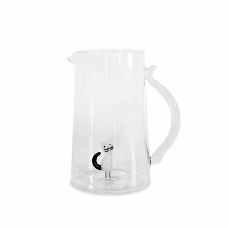 Caraffa In Vetro Con Deco Interno H20 1.5l Gatto