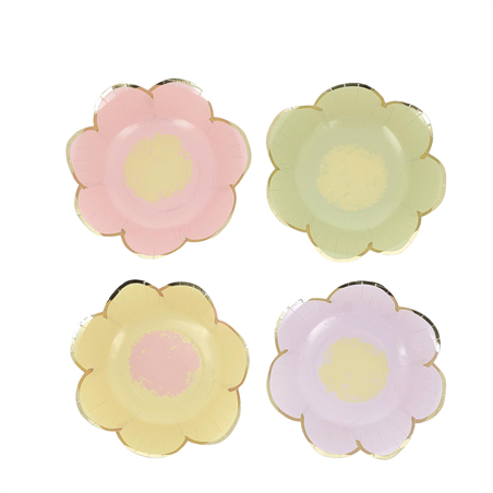 Scodella Carta D13.5cm Fiore Con Bordo 8pz Lilla, Rosa, Gialla, Verde E Oro