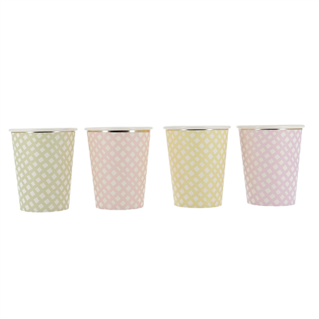 Bicchiere Carta Vichy 225ml 8pz Lilla, Rosa, Gialla, Verde E Oro