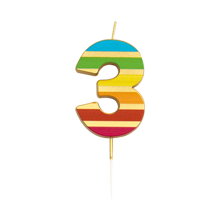 Candela Torta Numero 3 Stripe Multi Gold 9,5c