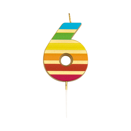 Candela Torta Numero 6 Stripe Multi Gold 9,5c