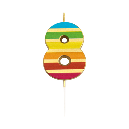 Candela Torta Numero 8 Stripe Multi Gold 9,5c