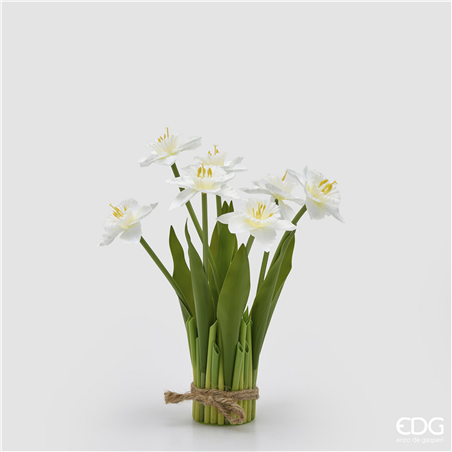Mazzo Narciso Con Foglie X7 H28cm D10cm Green White