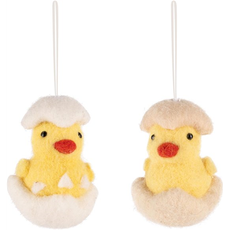 Ornamento Tessuto Pulcino Nell'Uovo 9cm White Yellow