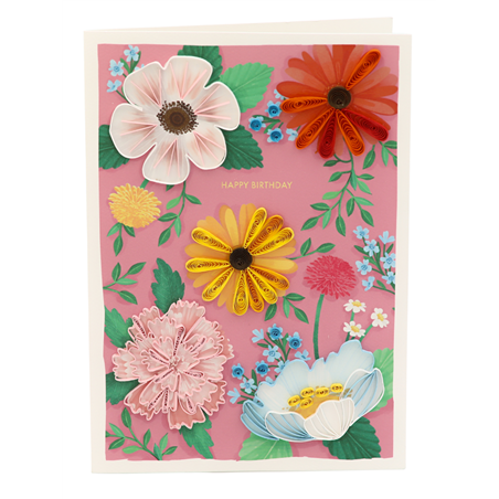 Biglietto Auguri Quilling  Fatto A Mano Happy Birthday Flowers