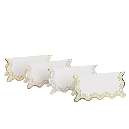 Segnaposto Vichy 8,5x4 Cm 8pz Carta Gialla, Rosa, Lilla, Verde E Oro