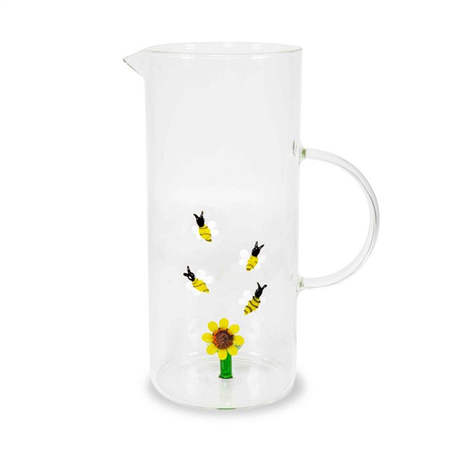 Caraffa In Vetro Con Deco Interno 1,3l  H23cm Girasole E Api