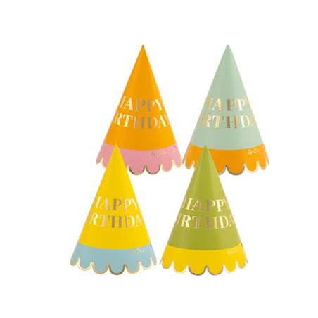 Cappellini Happy Birthday Carta Smerlo 4pz Colori Assortiti