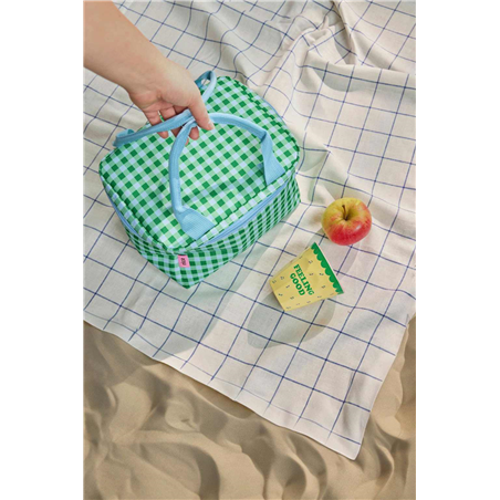 Cooler Bag Fabric 18x16x23cm Rice Blue And Green Checkers Print