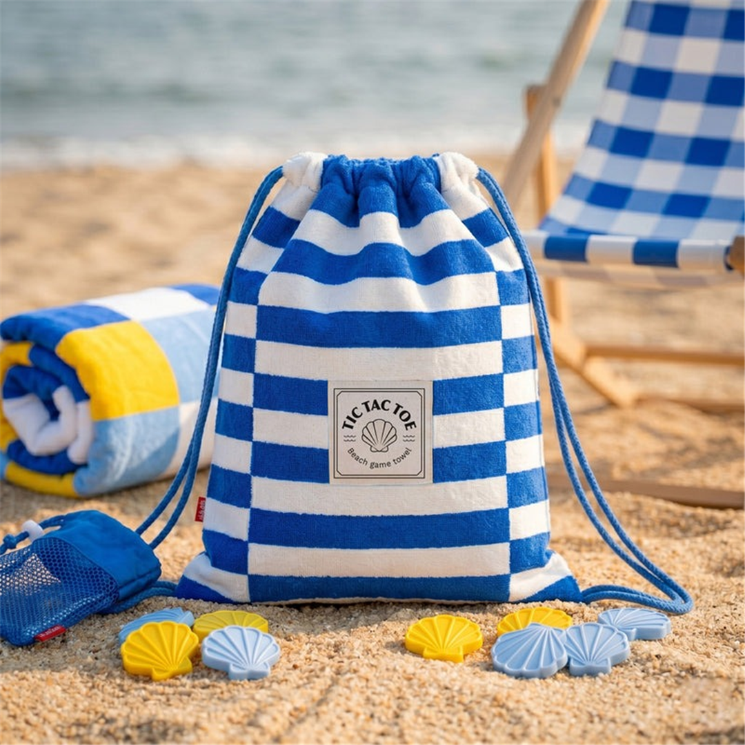 Asciugamano Da Spiaggia Con Gioco Tic-Tac-Toe  Azzurro — immagine 2