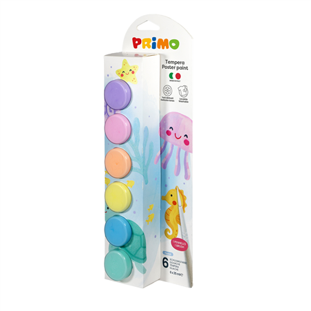 Set Tempera In Vasetto Pezzi 6x25 Ml  Pastello Con Pennello Incluso