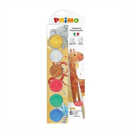 Set Tempera In Vasetto Pezzi 6x25 Ml  Metal Con Pennello Incluso