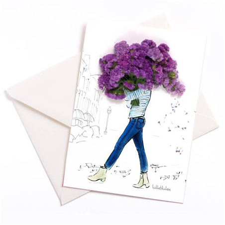 Biglietto Auguri  Effetto Rilievo Luttebluten Mazzo Fiori Viola
