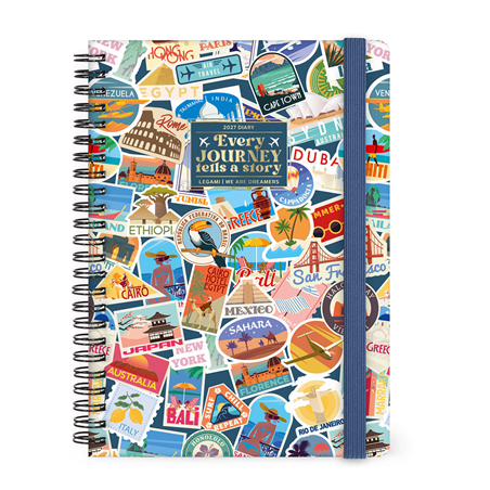 Agenda 12mesi Settimanale Spirale Large Bound 2027 Travel Stickers