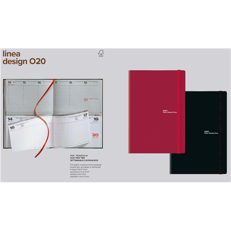 Agenda 16,5x23,5 Slim Twin Time Flexi Nero-Rosso