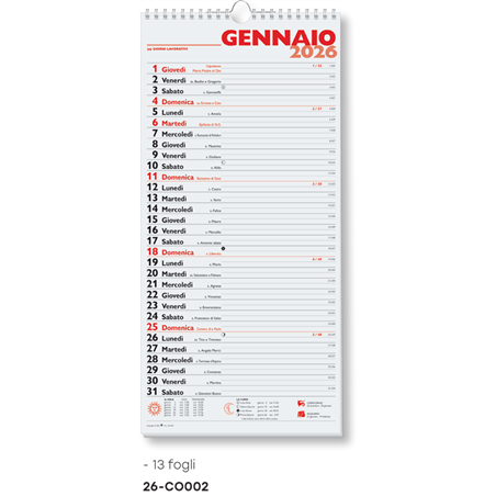 Calendario 19x40 Olandese Spirale