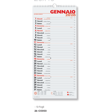 Calendario 23x48 Olandese Spirale
