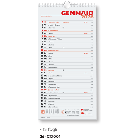 Calendario 17x33 Olandese Spirale