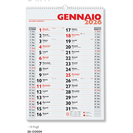 Calendario 34x49 Olandese Spirale