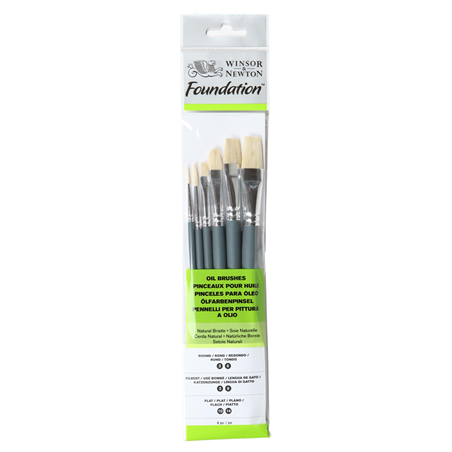 Set 6 Pennelli Foundation Per Olio Assortiti Manico Corto