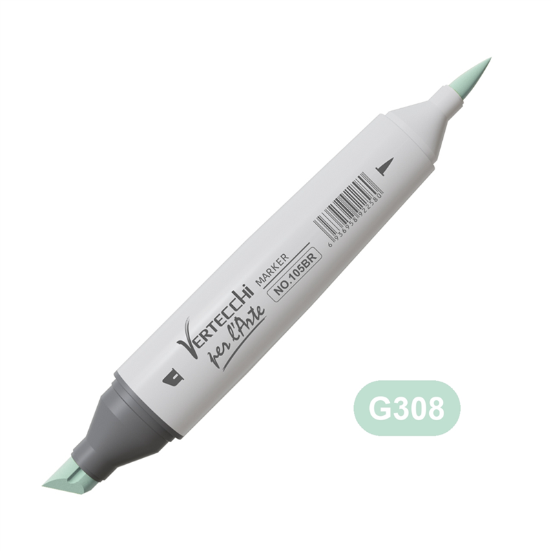 Pennarello Base Alcool Doppia Punta Scalpello E Punta A Pennello G308-Verde Acqua — immagine 2