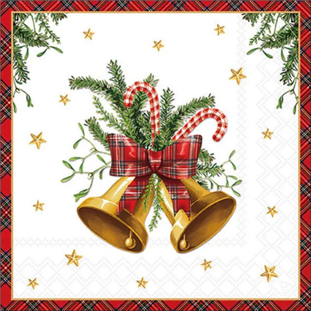 Tovagliolo Natale 33x33  Scottish Bells White