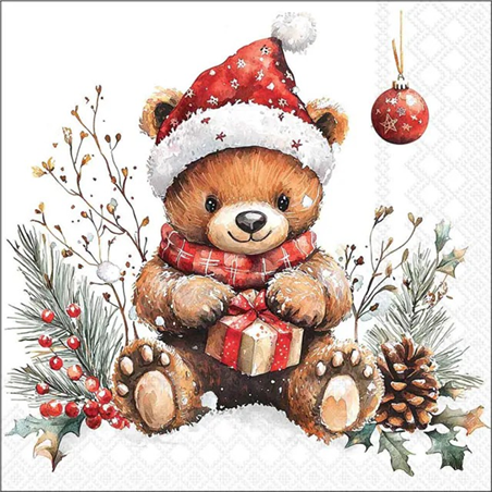 Tovagliolo Natale 33x33  Teddy’s Gift White