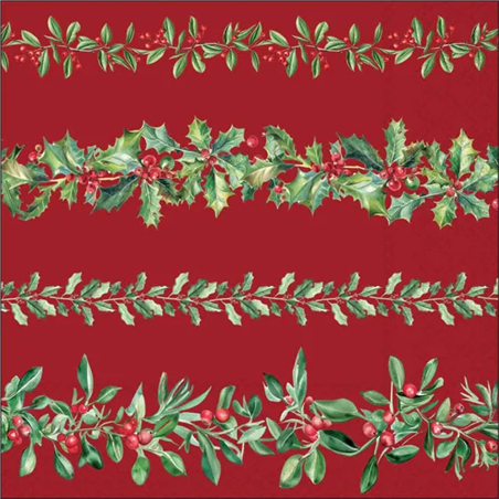 Tovagliolo Natale 33x33  Leaf Garlands Red
