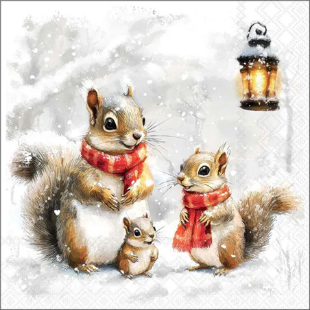 Tovagliolo Natale 33x33  Squirrel Family