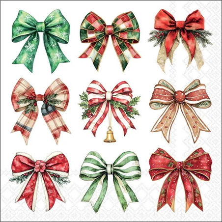 Tovagliolo Natale 33x33  Merry Ribbons White