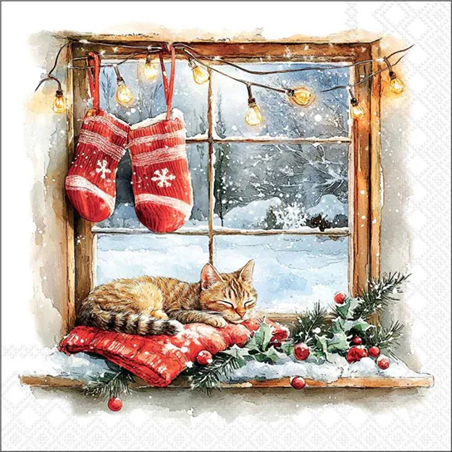 Tovagliolo Natale 33x33  Winter Window