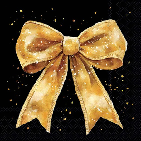 Tovagliolo Natale 33x33  Fancy Bow Gold/black