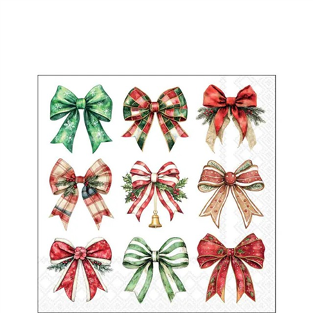 Tovagliolo Natale 25x25  Merry Ribbons White