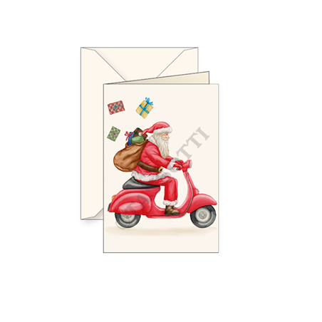 Biglietto Natale  Babbo Natale In Scooter