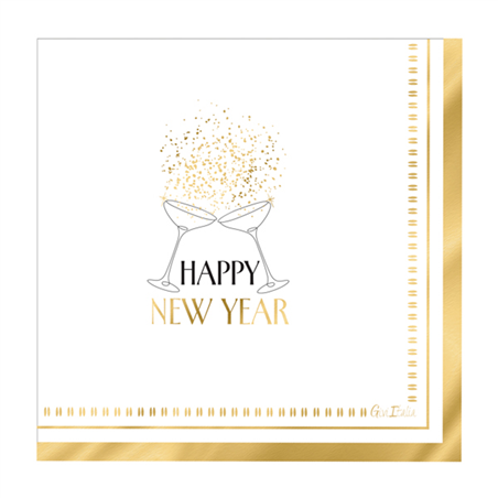 Tovagliolo 33x33 3 Veli 16pz Natale  Happy New Year Cin Cin