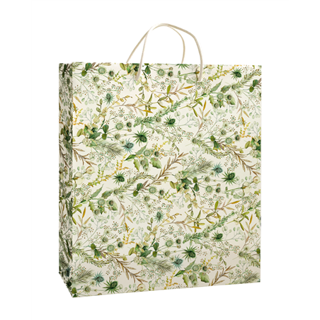 Busta Regalo Shopper 36x12x40cm  Composizione Floreale Verde-Oro