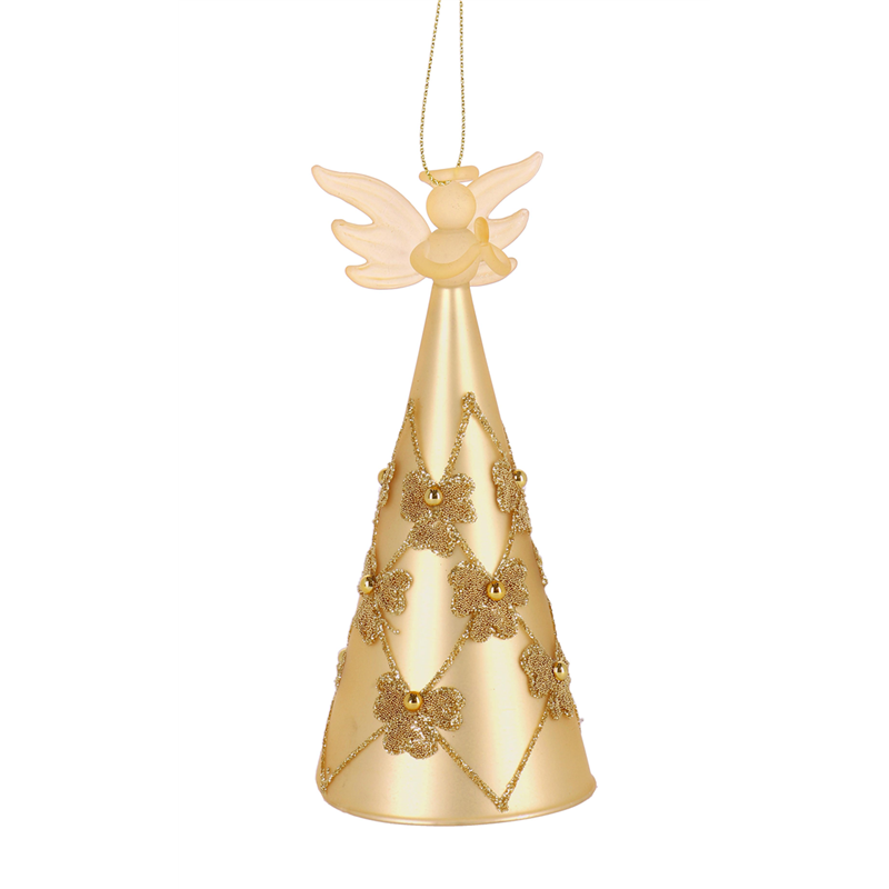 Ornamento Vetro Angelo Flock Champagne — immagine 2