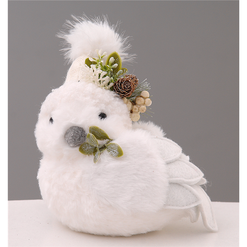Uccellino Peluche White Cappello Pigne H17cm White Green — immagine 2