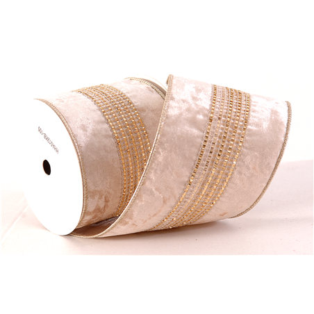 Nastro 10cmx9mt Velluto Decoro Gold Beige Gold