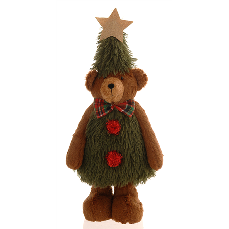 Orsetto Peluche Vestito Albero Natale H48cm Brown Green Red