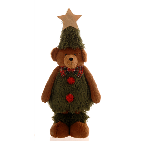Orsetto Peluche Vestito Albero Natale H86cm Brown Green Red