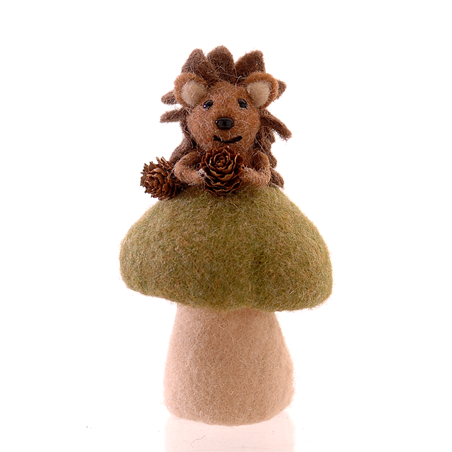 Riccio Con Funghetto Feltro Green Brown 9cm