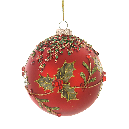 Sfera Vetro D10cm Red Vischio Strass Red Green Gold