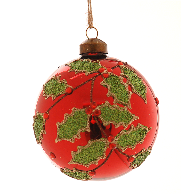 Sfera Vetro D10cm  Red Agrifoglio Deco Red Green — immagine 2