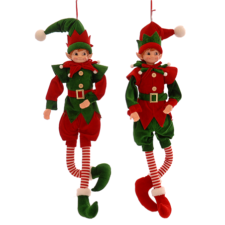 Ornamento Elfo Calze Righe Red Green 46cm