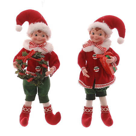 Ornamento Elfo Cappello Babbo Red Green 25cm