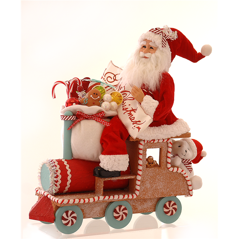Babbo Natale Tessuto Sul Treno Candy 43cm Red — immagine 2