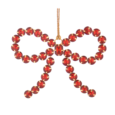 Ornamento Fiocco Gold Con Pietre Rosse 12cm