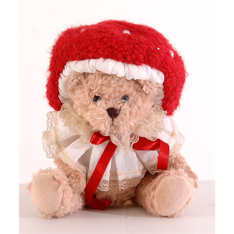 Orsetto Tessuto Con Cappello Fungo H20cm Red White — immagine 2