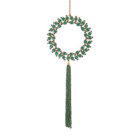 Ornamento Coroncina Gemme Con Nappa 27cm Green
